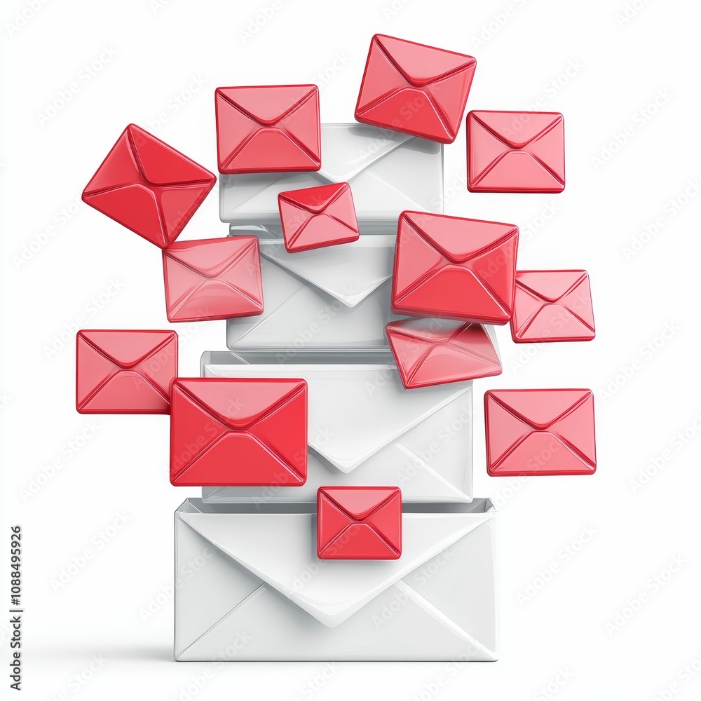 Red envelopes floating over white envelope.