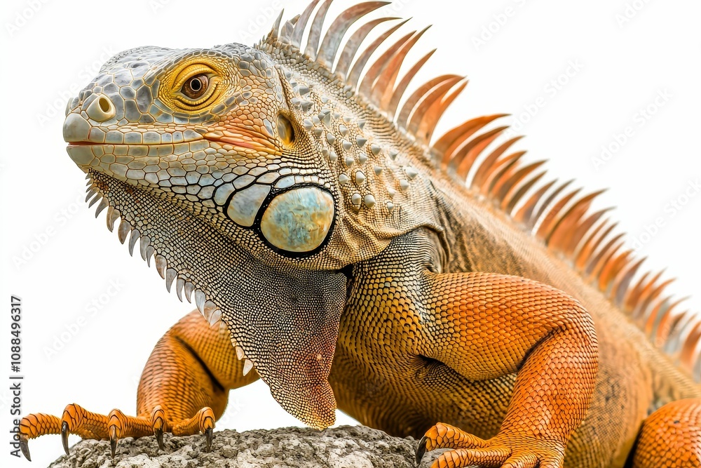 Obraz premium Orange iguana with spiky back, claws, and scales.