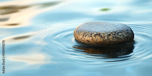 A stone beautifully positioned amidst tranquil water, illustrating the serene contrast between the solid stone and the surrounding fluid environment, captivating the essence of nature s harmony. photo