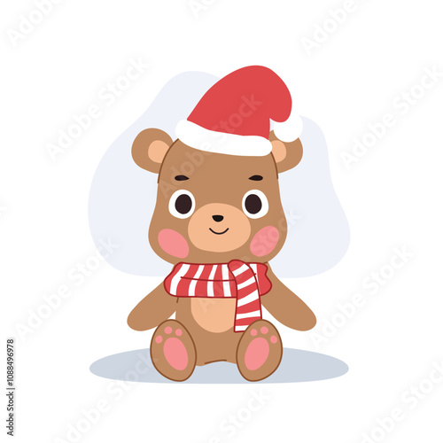 festive teddy bear sitting. adorable christmas mascot in cozy holiday theme, great for seasonal decoration