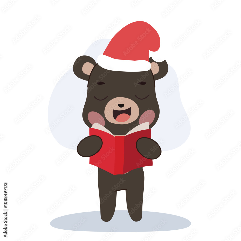 black bear cute cartoon in winter outfit singing christmas songs. festive kawaii animal illustration black bear cute cartoon in winter outfit singing christmas songs. festive kawaii animal illustration