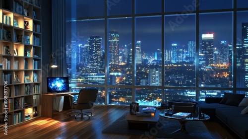 Modern Gaming Setup in Apartment with City Views
