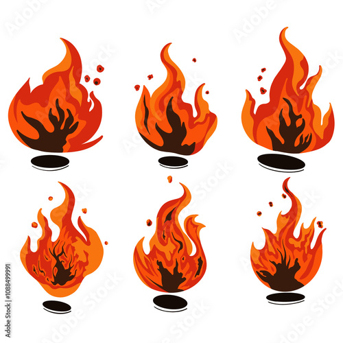 set of burning fire elements
