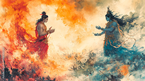 Divine Encounter of Lord Rama and Lord Krishna