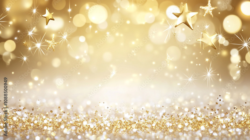 Golden glittering background with stars creating a festive atmosphere for celebrations Golden glittering background with stars creating a festive atmosphere for celebrations