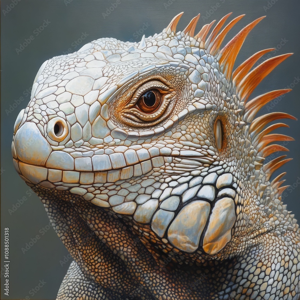 Fototapeta premium Close-up of a green iguana's head.