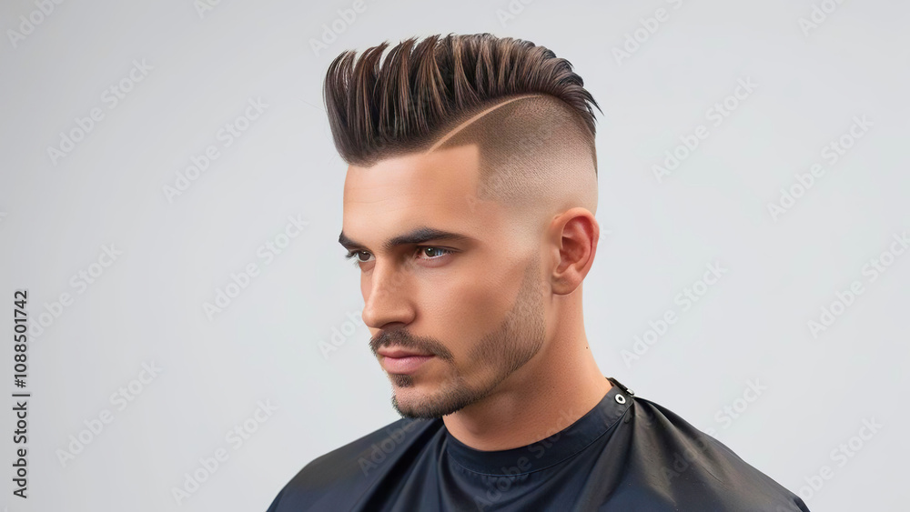 Obraz premium Men's haircut transformation barbershop hairstyle tutorial indoor close-up modern grooming trends