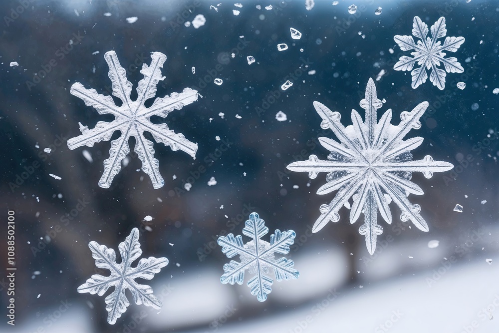 Isolated Drifting Ice Flakes on Clear Background