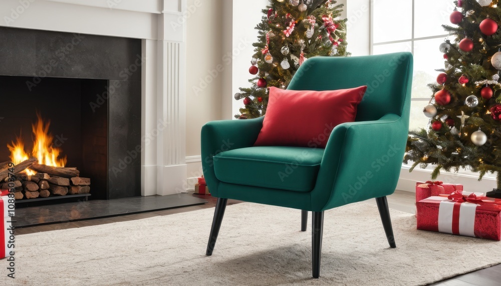 Obraz premium contemporary accent chair, christmas colors, sleek decor