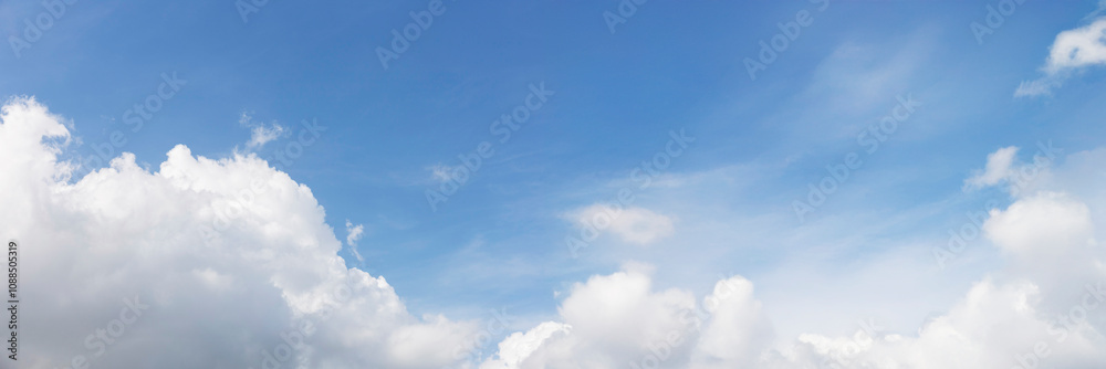 Bright Blue Sky with White Cloud background: A Clear Summer Day with Light Gradients winter cloudy and Nature Beauty texture, Horizon air in summer day. abstract Landscape spring View