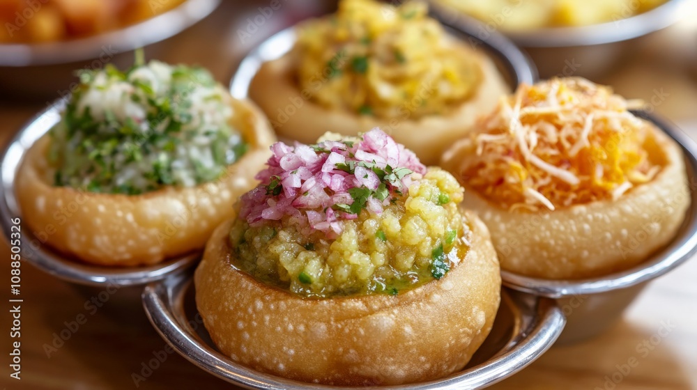 Vibrant Pani Puri Tasting Event with Varied Flavors Vibrant Pani Puri Tasting Event with Varied Flavors