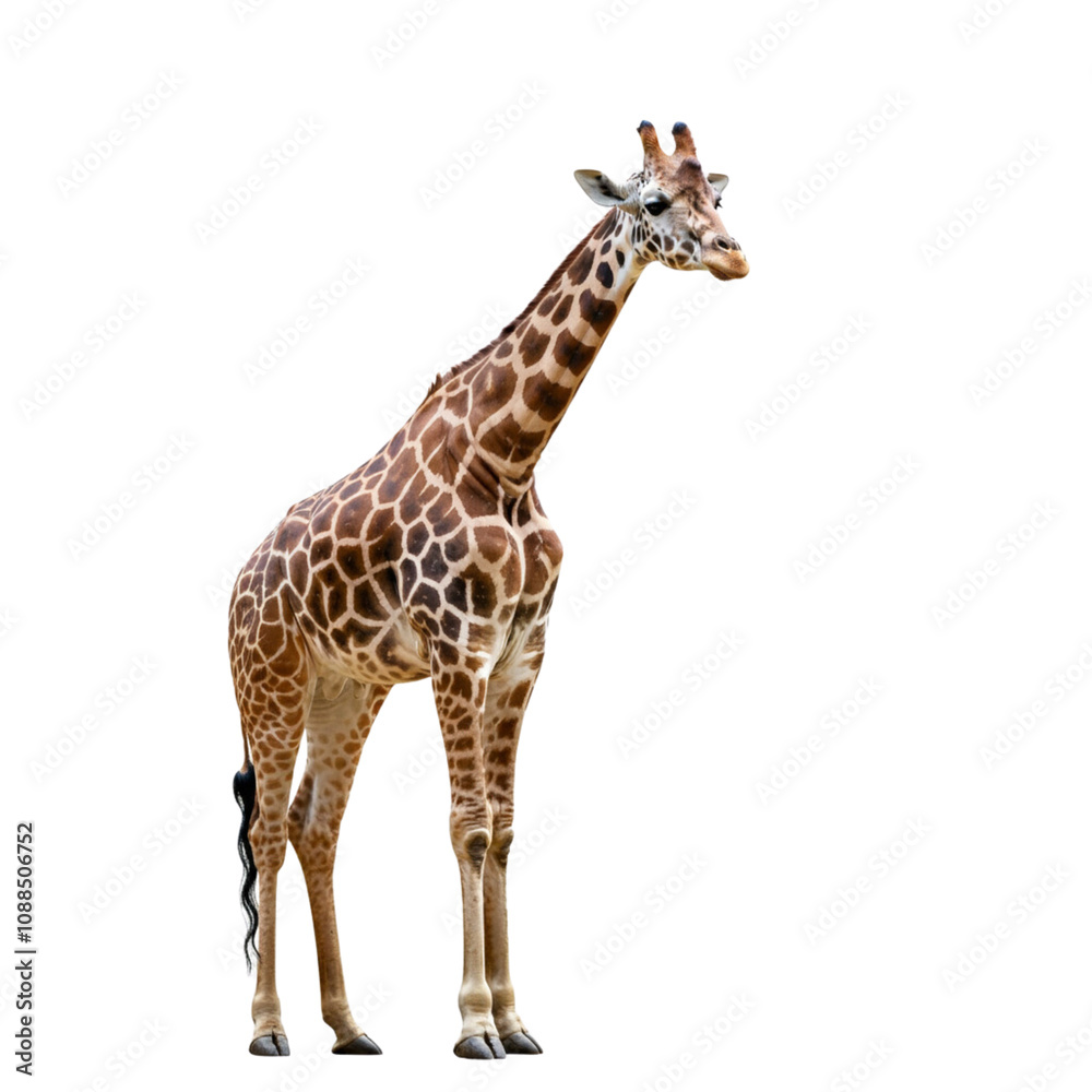 Obraz premium A giraffe standing, isolated on white background. png isolated background. transparent background.