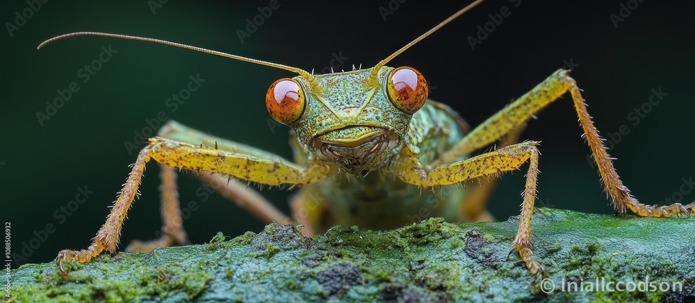 Fototapeta premium Green Insect with Large Red Eyes