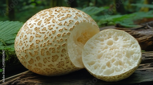 Close-up of a Sliced Puffball Mushroom photo