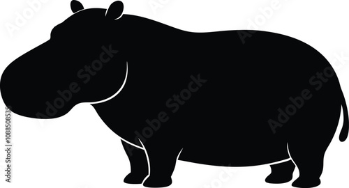 hippo black silhouette isolated vector art Illustration with white background photo