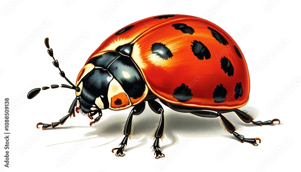 Vibrant ladybug close-up on white background: nature's intricate details in macro Vibrant ladybug close-up on white background: nature's intricate details in macro