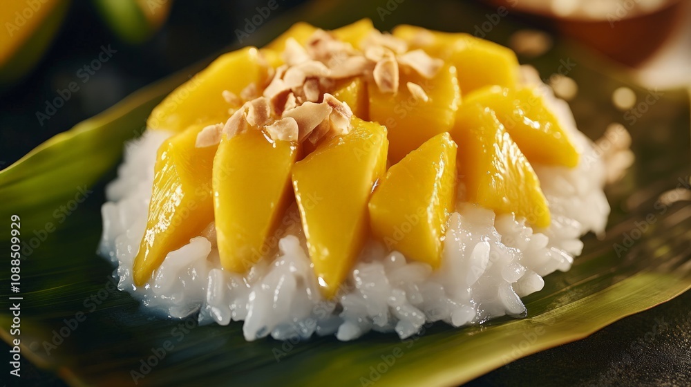Delicious thai sticky rice with mango street market food photography culinary delight close-up flavorful experience Delicious thai sticky rice with mango street market food photography culinary delight close-up flavorful experience