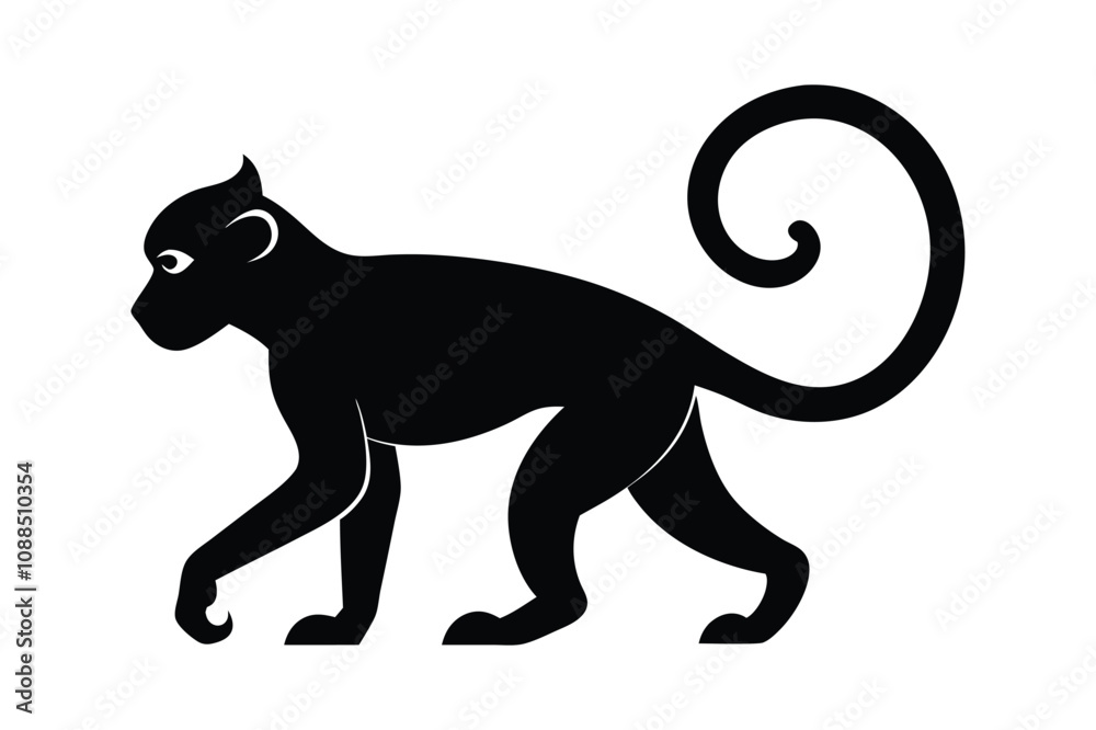 Obraz premium monkey black silhouette isolated vector art Illustration with white background