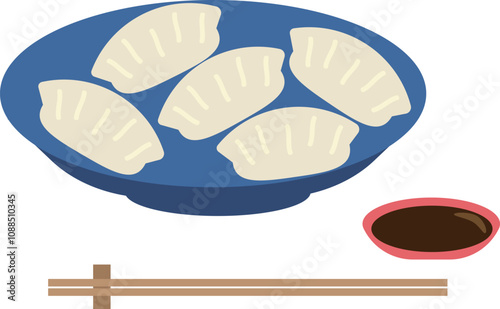 お皿に盛られた水餃子とタレのイラスト