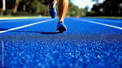 Runner Sprints On Blue Track Surface During Day photo