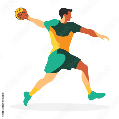 Handball Player in Colorful Modern Uniform with Ball