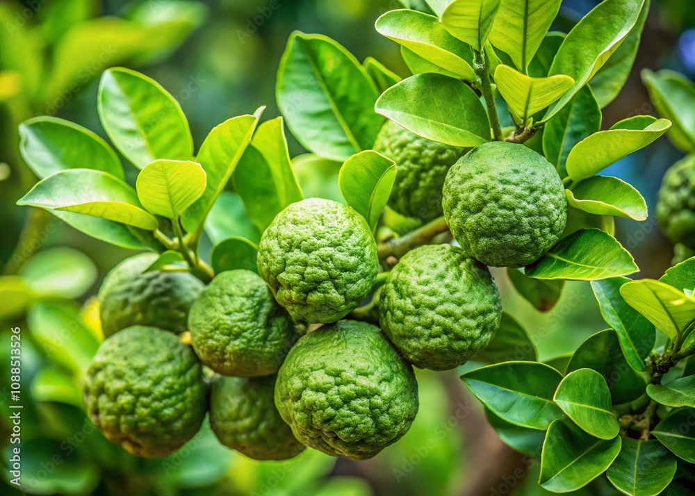 Fototapeta premium Lush Kaffir Lime Tree Close-Up