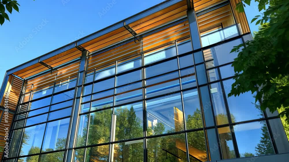 Modern Glass Building with Wooden Accents Modern Glass Building with Wooden Accents
