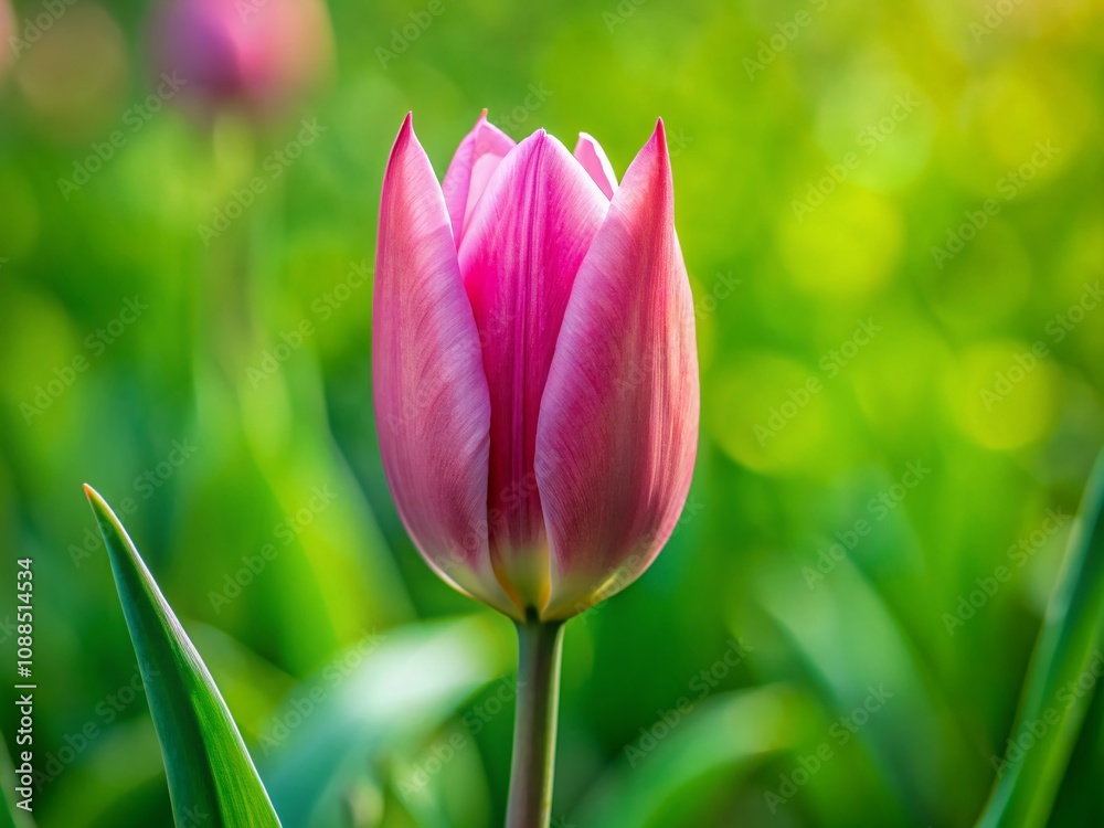 Captivating Panoramic View of a Single Pink Tulip Bud Surrounded by Lush Greenery, Emphasizing Nature's Beauty and the Delicate Features of Spring Blossoms in Bloom Captivating Panoramic View of a Single Pink Tulip Bud Surrounded by Lush Greenery, Emphasizing Nature's Beauty and the Delicate Features of Spring Blossoms in Bloom