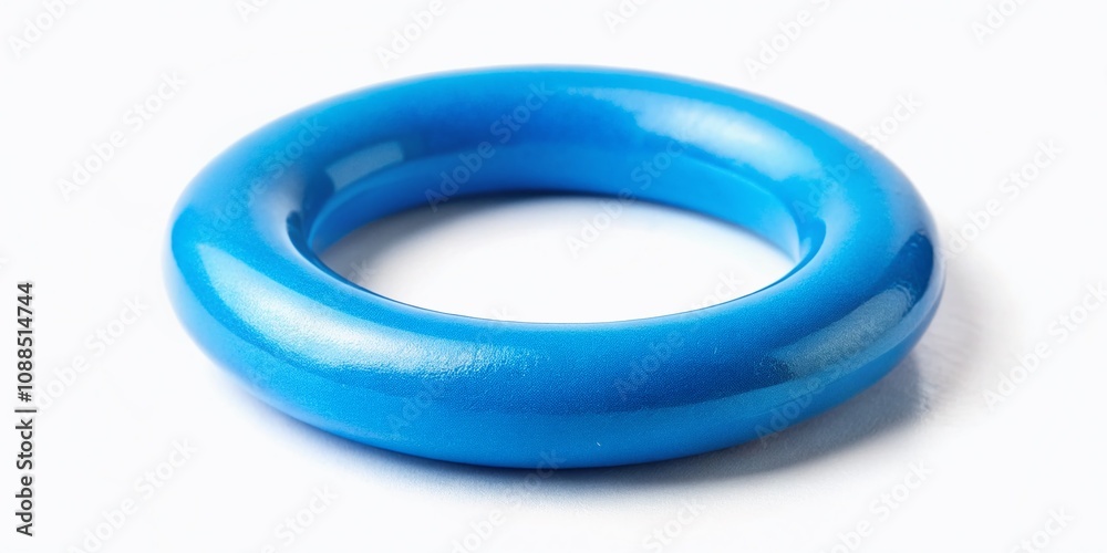 Captivating Portrait of a Blue Plastic Ring Toy Isolated on a Clean White Background, Perfect for Creative Projects and Product Displays in Children's Toys and Educational Materials