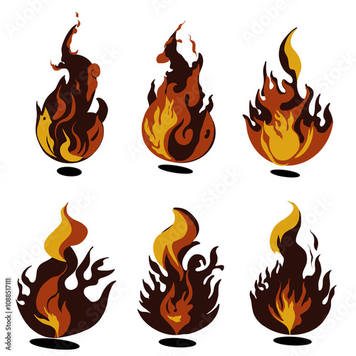set of burning fire elements