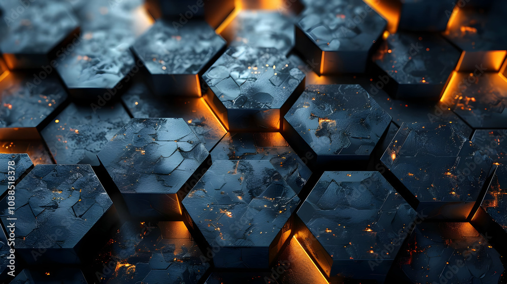 Abstract 3D Background with Dark Hexagons and Glowing Edges Abstract 3D Background with Dark Hexagons and Glowing Edges