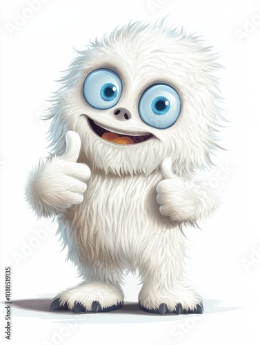 Cute Little Yeti Cartoon Mascot Character Winking And Holding A Thumb Up. Vector Illustration Isolated On White Background