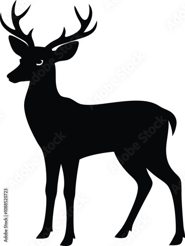 deer black Silhouette isolated vector art Illustration with white background