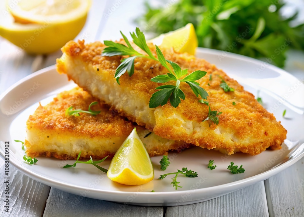 Crispy Golden Fish Fillets on a Plate – Ideal for Menus, Cookbooks, and Food Blogs, Showcasing Deliciousness with a Touch of Culinary Elegance and Vibrant Presentation Crispy Golden Fish Fillets on a Plate – Ideal for Menus, Cookbooks, and Food Blogs, Showcasing Deliciousness with a Touch of Culinary Elegance and Vibrant Presentation