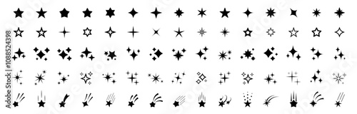 Stars icon collection. Different star shapes. Black stars icon set.  Sparkle star icon set. Vector illustration
