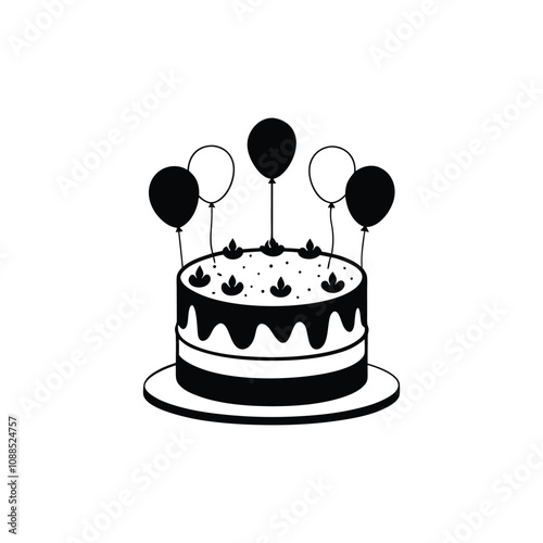 Simple and Stylish Birthday Cake Vector  Illustration - Cake  Black and White Design
