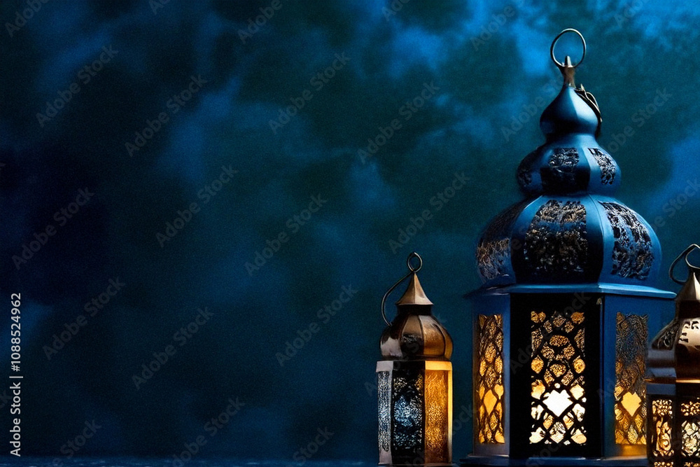 Fototapeta premium Elegant Lanterns and Decorative Lights for Festive Atmospheres - Ramadan, Christmas and Cozy Home Decor concept. 