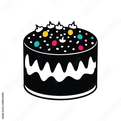 Simple and Stylish Birthday Cake Vector  Illustration - Cake  Black and White Design