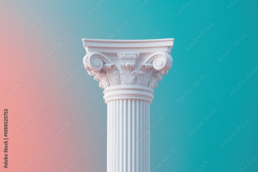 Obraz premium Single minimalist Greek column against a serene blue sky, embodying timeless elegance and simplicity in architecture.