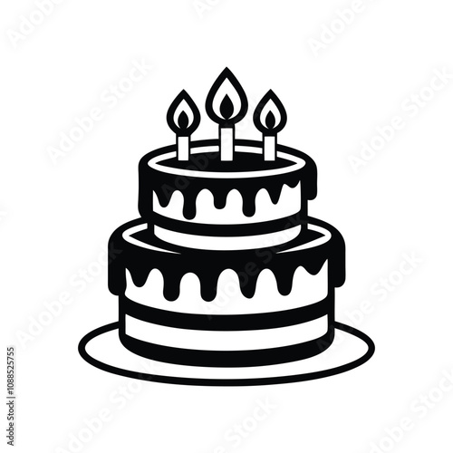 Birthday Cake vector illustration - Layer cake clipart design in black and white