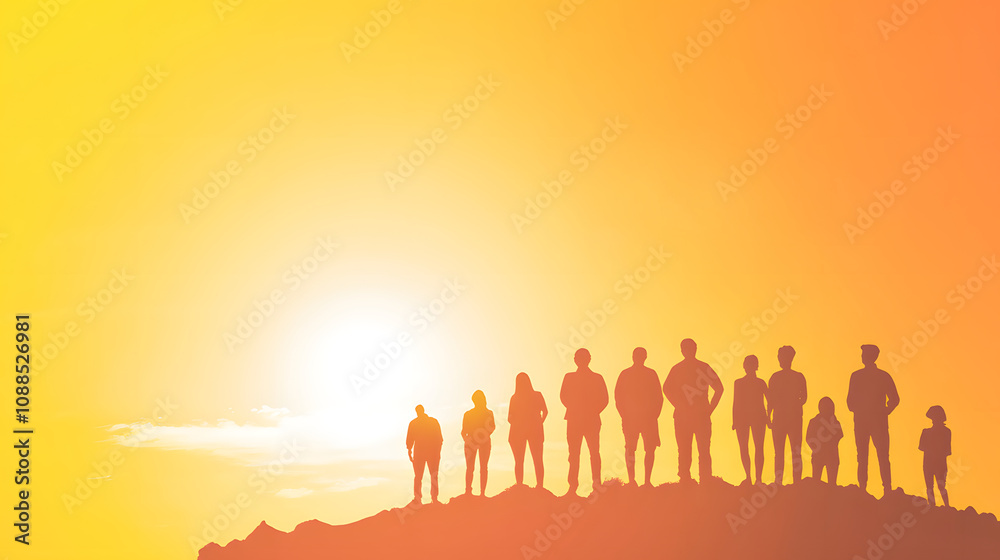 group of people silhouetted against vibrant sunset, creating warm and inspiring atmosphere. scene captures unity and connection in beautiful natural setting group of people silhouetted against vibrant sunset, creating warm and inspiring atmosphere. scene captures unity and connection in beautiful natural setting