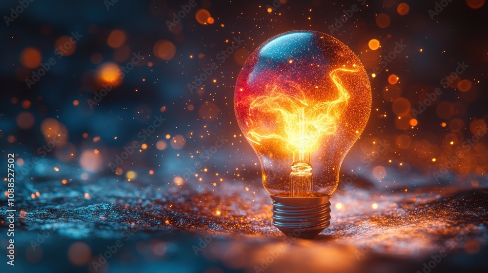 Creative light bulb design exploding with colorful sparks, symbolizing breakthrough ideas. Creative light bulb design exploding with colorful sparks, symbolizing breakthrough ideas.