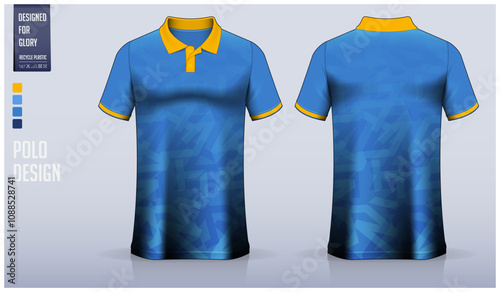 Polo shirt mockup template design for soccer jersey, football kit or sportswear. Sport uniform in front view and back view. T-shirt mockup for sport club. Fabric pattern.