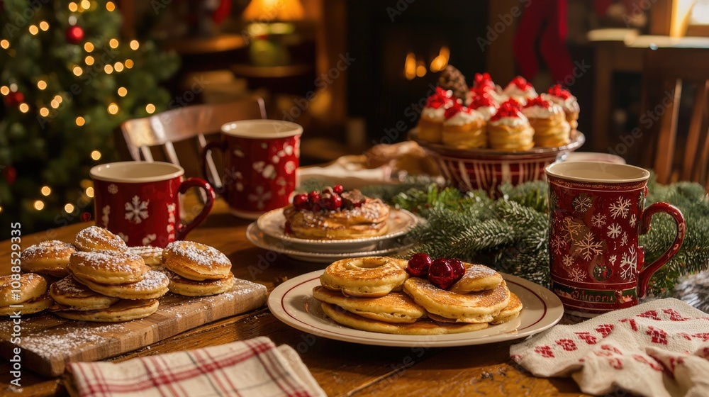 Festive holiday treats on a cozy table with decorations and warm ambiance. Festive holiday treats on a cozy table with decorations and warm ambiance.