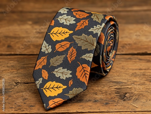 Chic Thanksgiving tie with subtle pumpkin patch design, warm earth tones photo