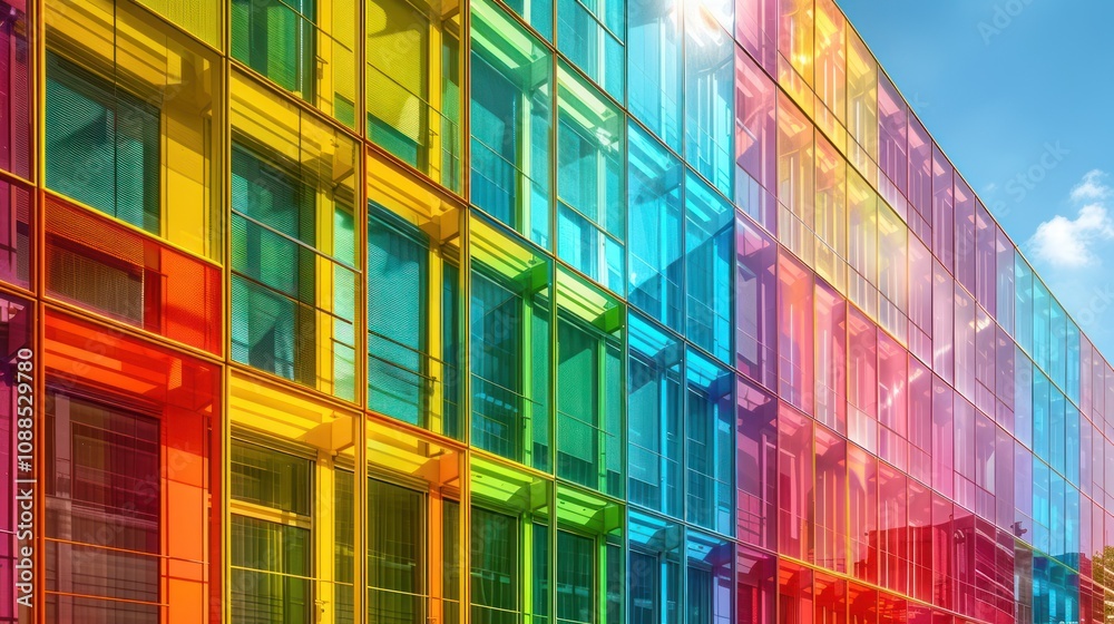 A vibrant photo of an energy-efficient skyscraper with sun-shading elements and reflective glass, designed to reduce heat gain and lower cooling costs, exemplifying eco-conscious design A vibrant photo of an energy-efficient skyscraper with sun-shading elements and reflective glass, designed to reduce heat gain and lower cooling costs, exemplifying eco-conscious design