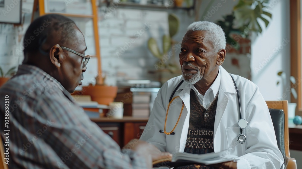 A vibrant shot of a doctor consulting with an elderly patient, discussing health concerns and providing medical advice, representing the role of healthcare professionals in senior health care A vibrant shot of a doctor consulting with an elderly patient, discussing health concerns and providing medical advice, representing the role of healthcare professionals in senior health care