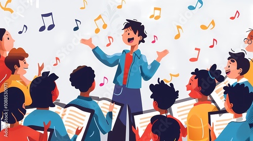 Music Teacher Conducting a Choir Rehearsal, Guiding Passionate and Expressive Students