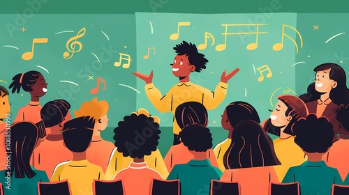 Music Teacher Conducting a Choir Rehearsal, Guiding Passionate and Expressive Students