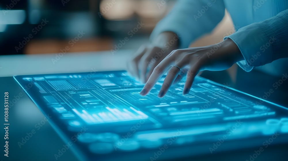 Woman Using Futuristic Interface Woman Using Futuristic Interface